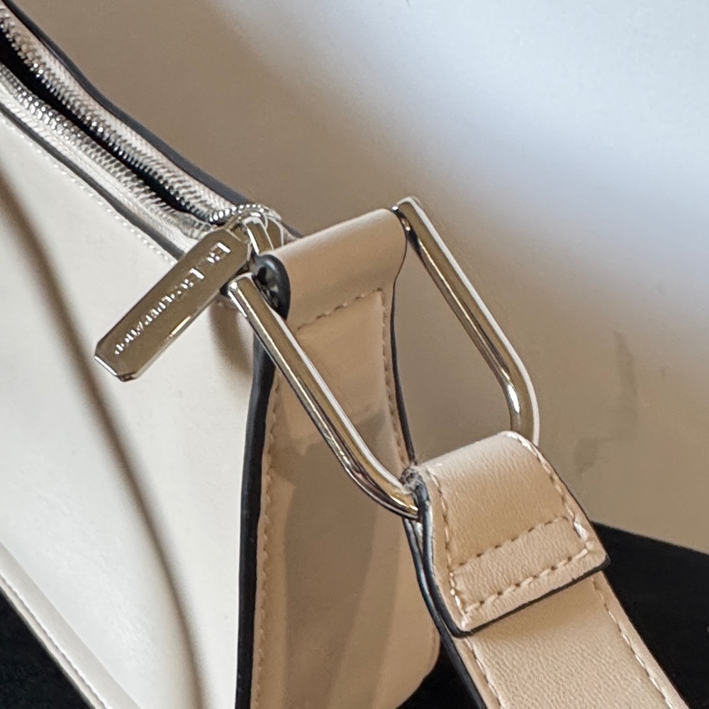 BCBGeneration Crescent Saddlebag Crossbody Purse Stone Beige Faux Leather - Picture 4 of 9